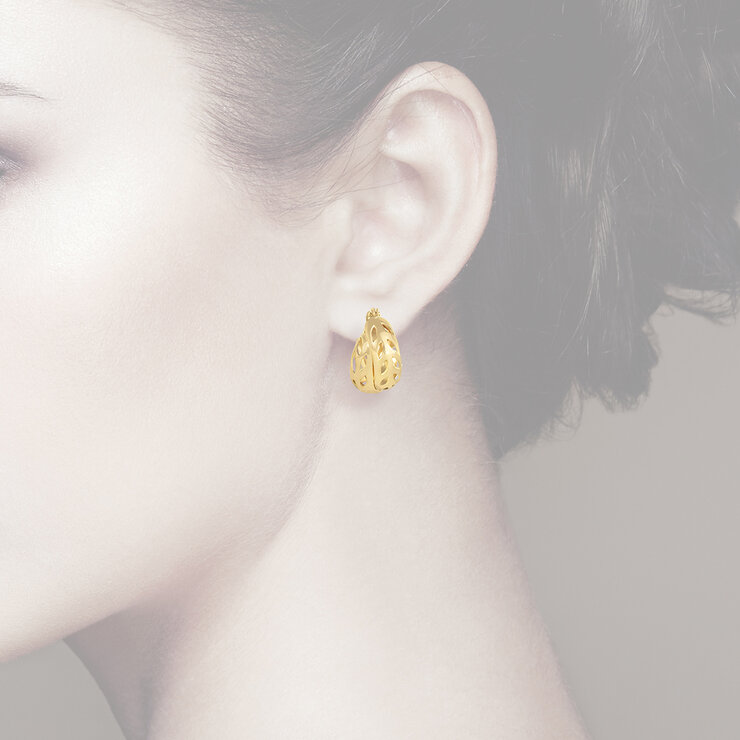 Aretes, Doble Fila con Diseno Calado, Oro Amarllo 14K Aretes, Doble Fila con Diseno Calado, Oro Amarllo 14K