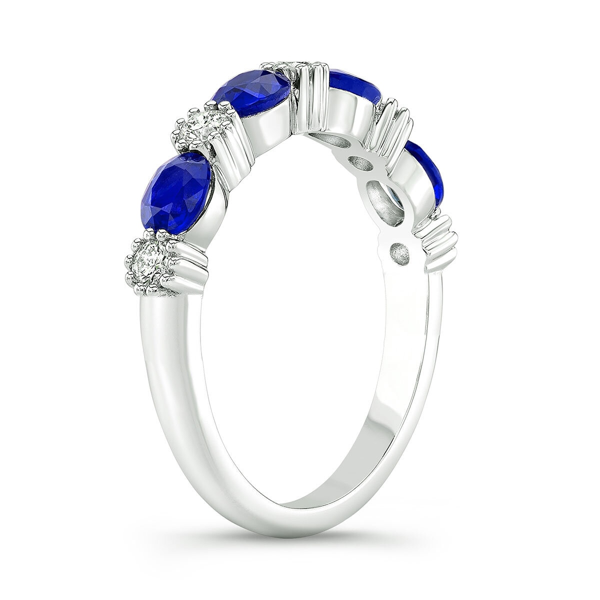 Anillo de Zafiro Azul y Diamantes 0.25ctw, Oro Blanco de 14K