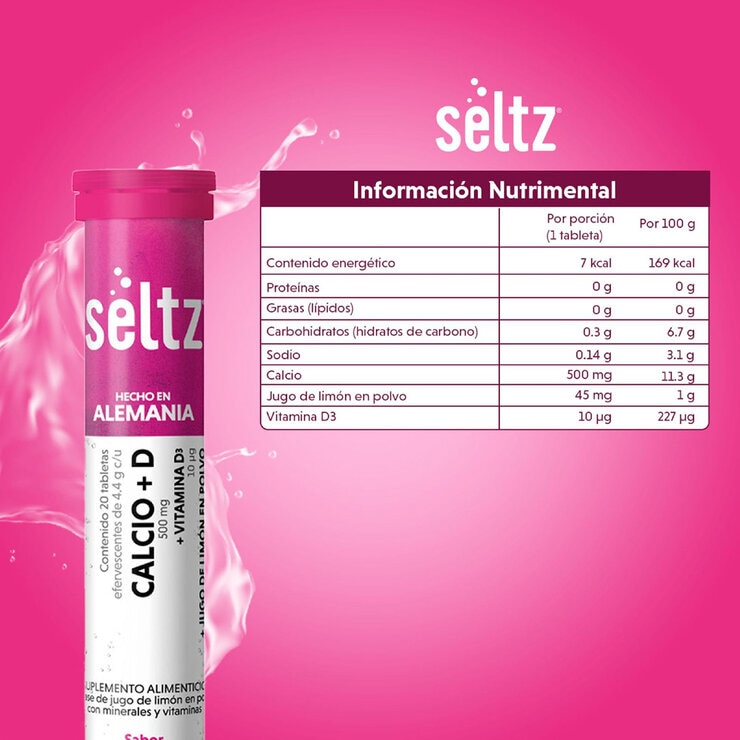 Seltz Calcio + Vitamina D 3 Tubos con 20 Tabletas Efervescentes c/u Sabor Limonada Rosa Seltz Calcio + Vitamina D 3 Tubos con 20 Tabletas Efervescentes c/u Sabor Limonada Rosa