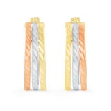Aretes de Triple Fila, Oro Tricolor de 14K
