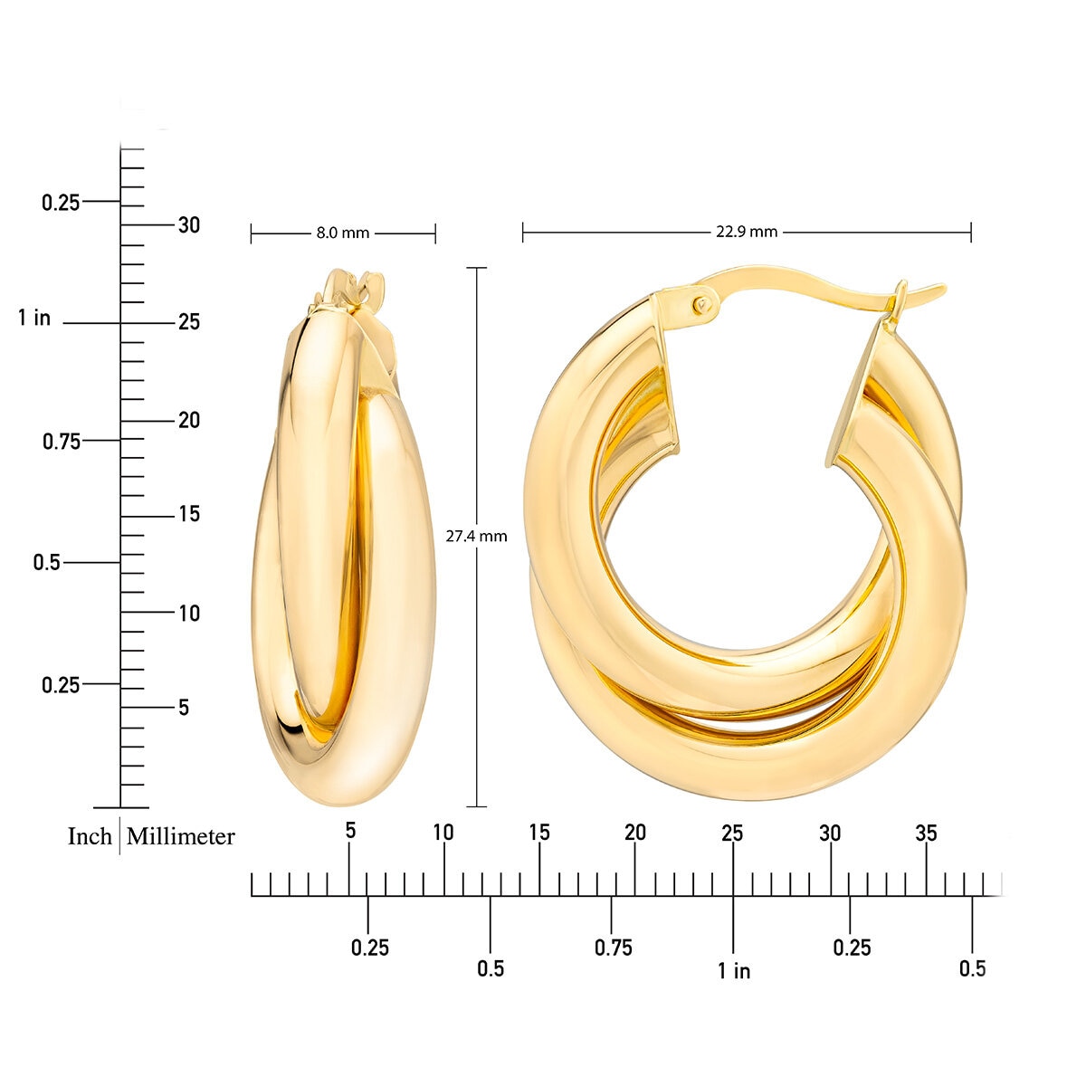 Aretes, Arracadas de Doble Fila, Oro Amarillo 14K