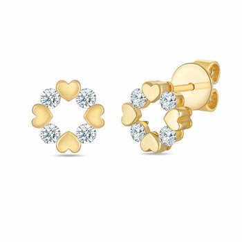 Aretes de Diamantes 0.30ctw con Corazones, Oro Amarillo 14K Aretes de Diamantes 0.30ctw con Corazones, Oro Amarillo 14K