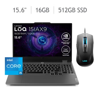 Lenovo LOQ 15IAX9 Gaming Laptop 15.6" Full HD Intel Core i5 16GB 512GB SSD + Mouse