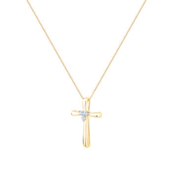 Dije de Cruz de Diamantes, 0.12ctw, Oro Amarillo de 14K, 45.72cm