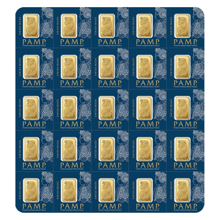 Lingotes de Oro 25 pz de 1g c/u PAMP