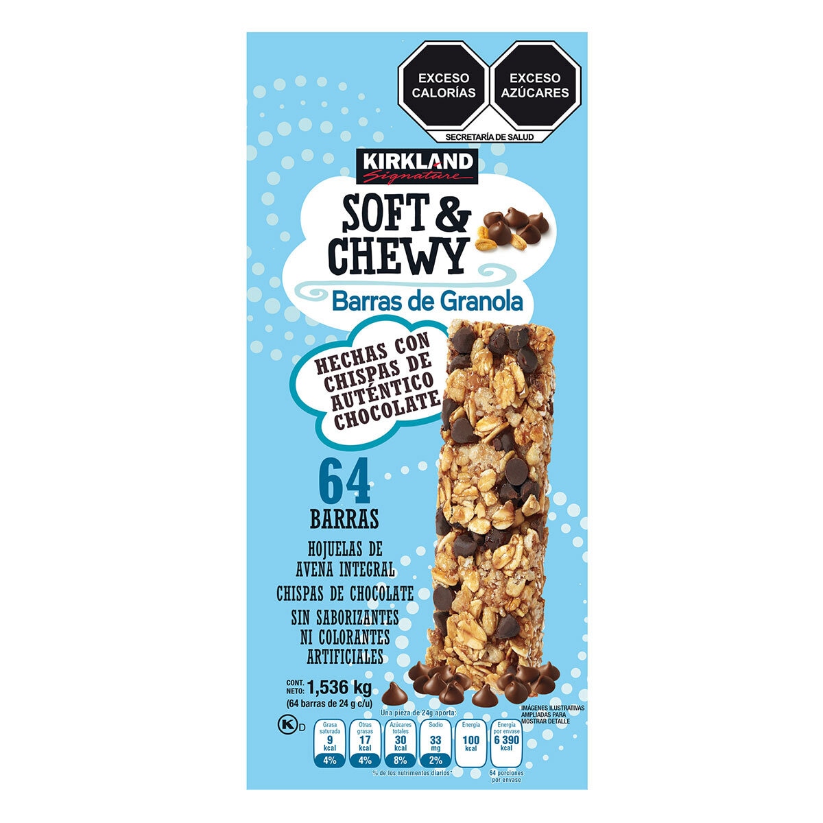 Kirkland Signature Soft & Chewy Barras de Granola 64 pzas de 24 g