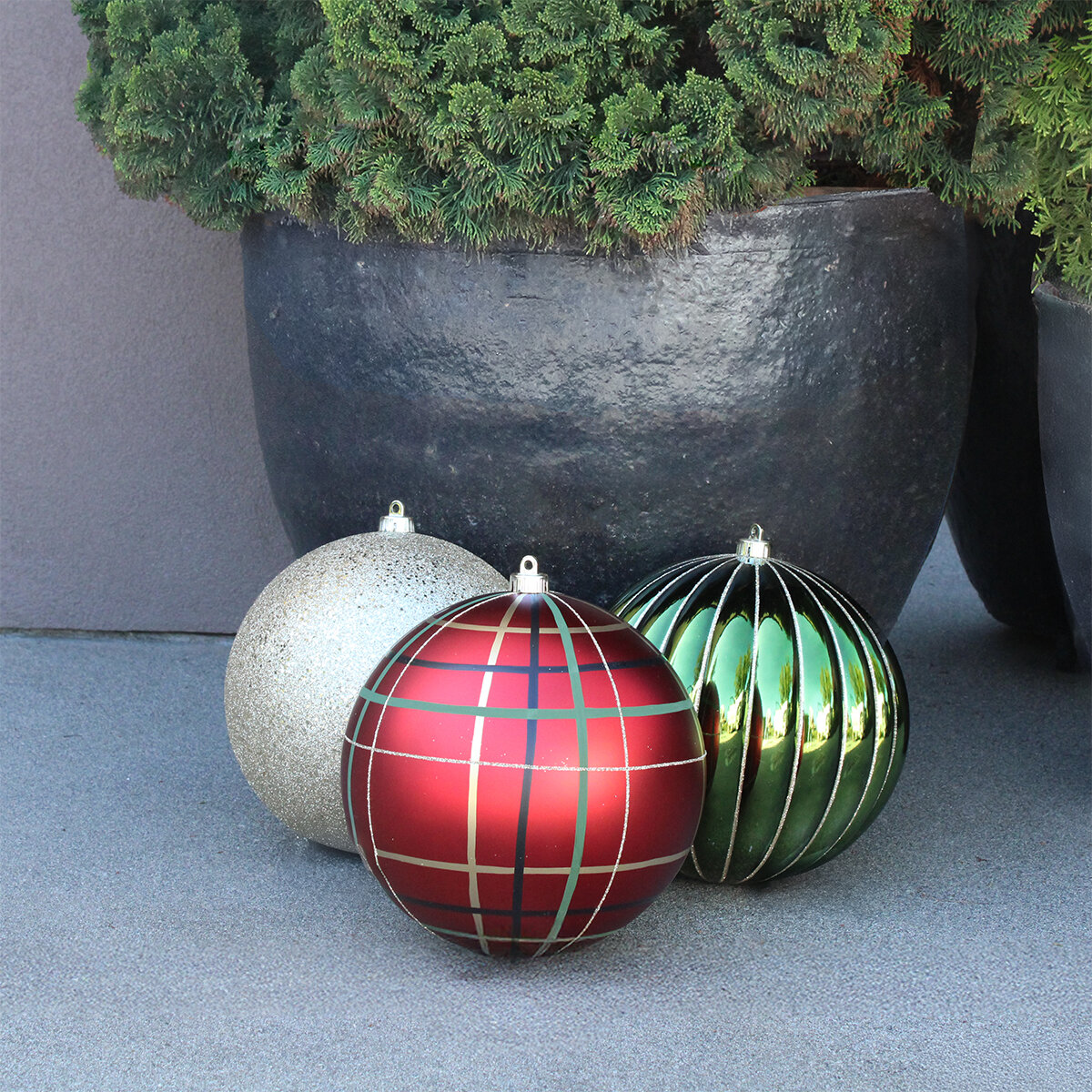 Surtido de Ornamentos Navideños de 3 Piezas de 250 mm, Rojo/Verde/Oro