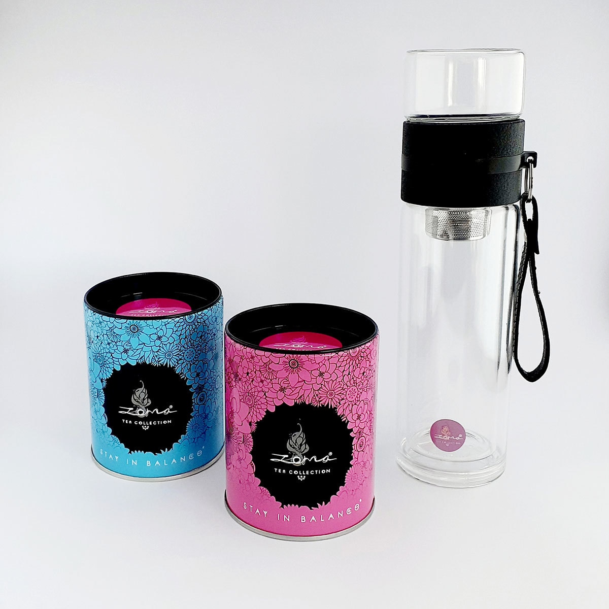Termo de Doble Cristal con 2 latas de té, Zoma Tea Collection 