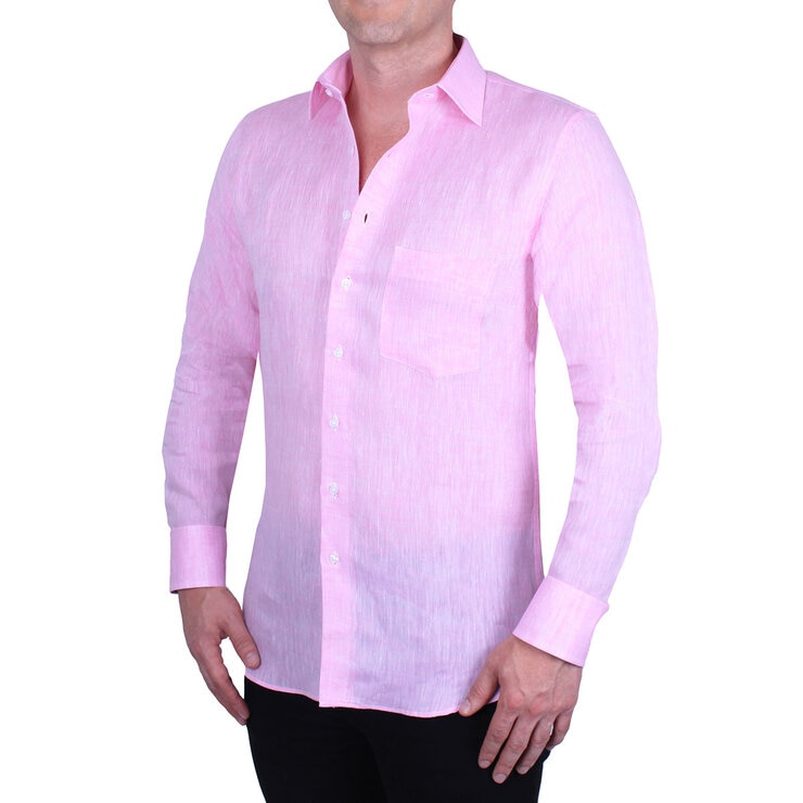 Emporio Colombo, Camisa de Lino para Caballero Corte Regular/Slim en Varias Tallas, Color Rosa Emporio Colombo, Camisa de Lino para Caballero Corte Regular/Slim en Varias Tallas, Color Rosa