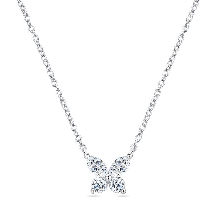 Collar de Diamantes 0.41ctw, con Dije de Mariposa, Oro Blanco 14K Collar de Diamantes 0.41ctw, con Dije de Mariposa, Oro Blanco 14K