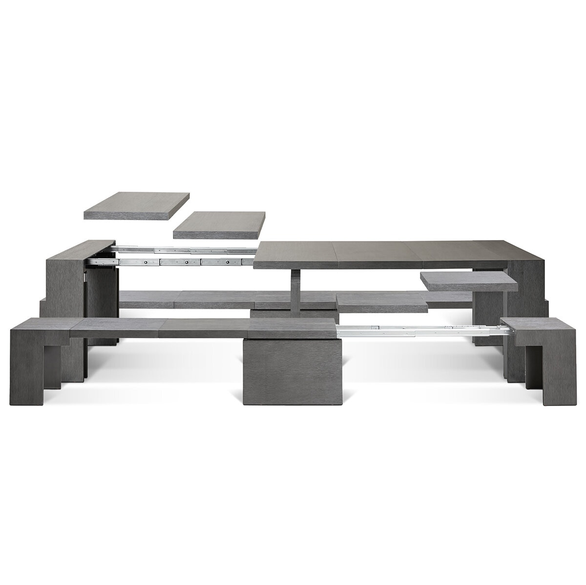 Transformer Table, Set de Comedor Expandible, Capacidad de hasta 12 Personas, 100% Madera, Color Gris Abedul