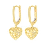 Aretes de Corazon, Filigrana, Oro Amarillo 14K