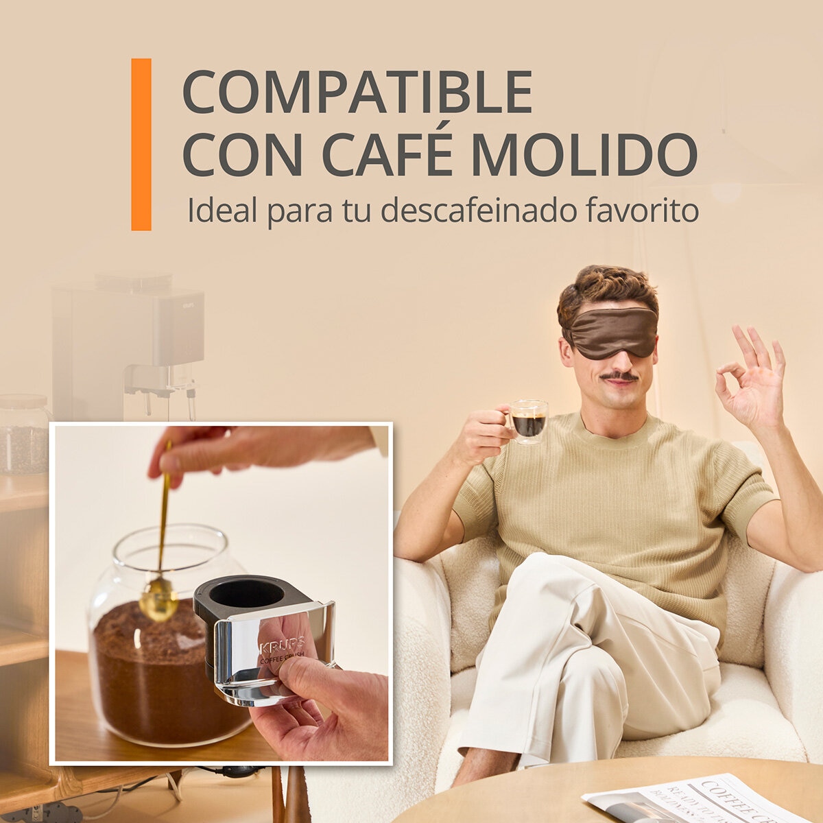Krups Coffee Crush Experience, Cafetera Automática con Espumador de leche compatible con café en grano y molido