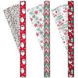 Kirkland Signature Paquete de 3 Rollos de Papel para Envolver con Diseños Navideños, Rojo con Blanco