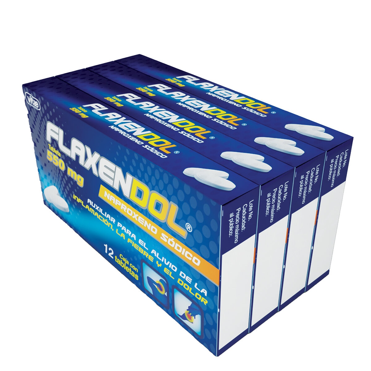 Flaxendol Naproxeno Sodico 550mg 4 Cajas de 12 Tabletas c/u