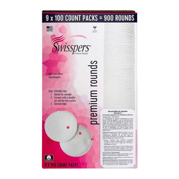 Swisspers Almohadillas de Algodón Desmaquillantes 9/100 pzas