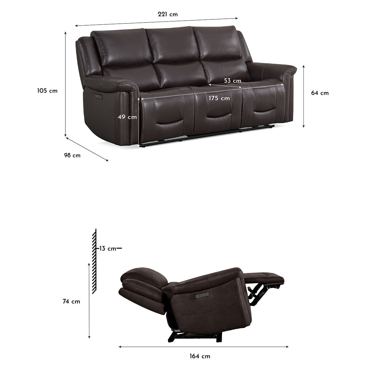 Gilman Creek, Alba, Sofá Reclinable de Piel con Sistema Eléctrico y Reposacabezas Eléctricos Gilman Creek, Alba, Sofá Reclinable de Piel con Sistema Eléctrico y Reposacabezas Eléctricos