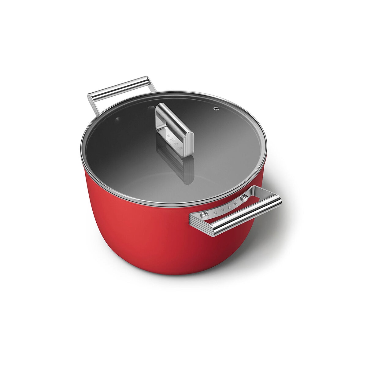 Smeg Olla de 26cm con Tapa de Cristal rojo
