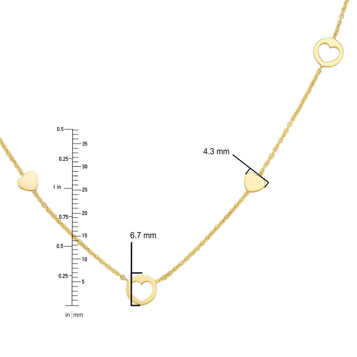 Collar de Corazones, 45.72cm, Oro Amarillo 14K Collar de Corazones, 45.72cm, Oro Amarillo 14K