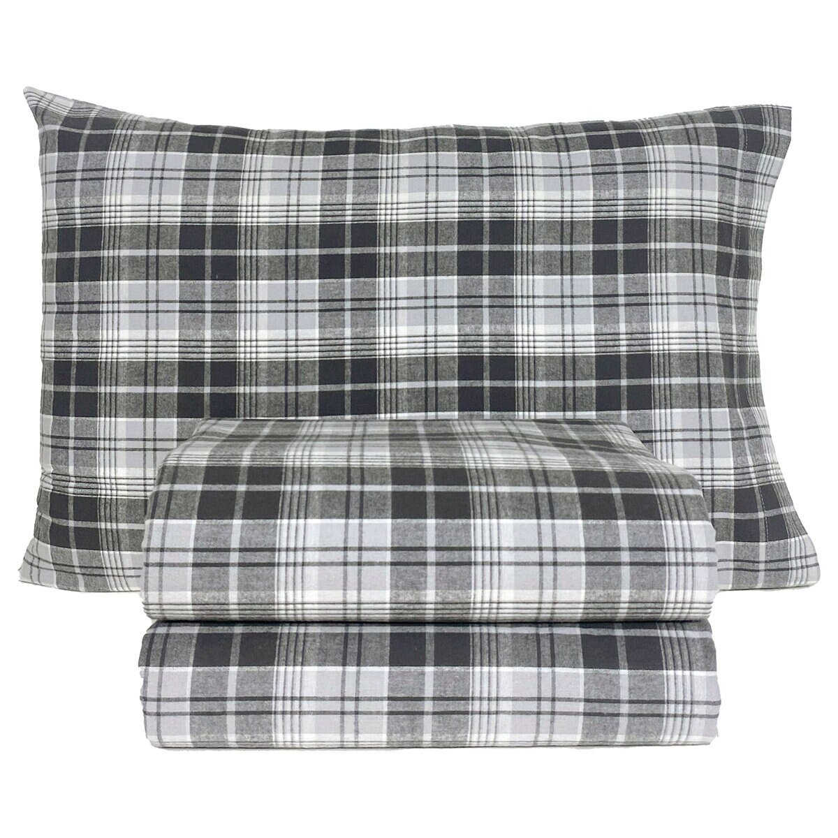 Flannel From Portugal, Juego de Sábanas de Franela, Tamaño Individual 3 piezas, Gray Plaid