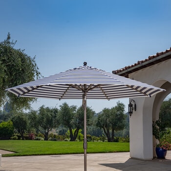 SunVilla, Sombrilla Cabana Redonda de Rayas con Poste Recto de 3.3m, Color Azul
