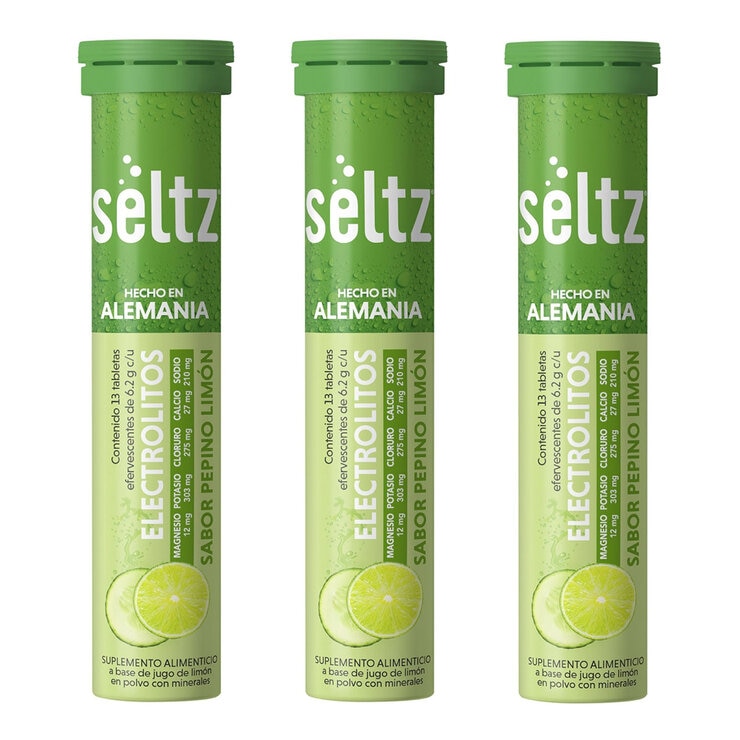 Seltz Electrolitos 3 Tubos de 13 Tabletas Efervescentes c/u Sabor Pepino-Limón Seltz Electrolitos 3 Tubos de 13 Tabletas Efervescentes c/u Sabor Pepino-Limón