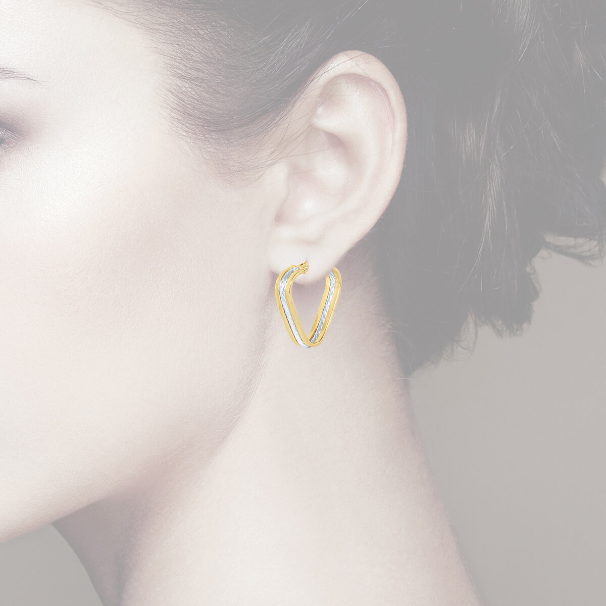Aretes, Arracadas de Cuerda Triangular, Oro Amarillo de 14K