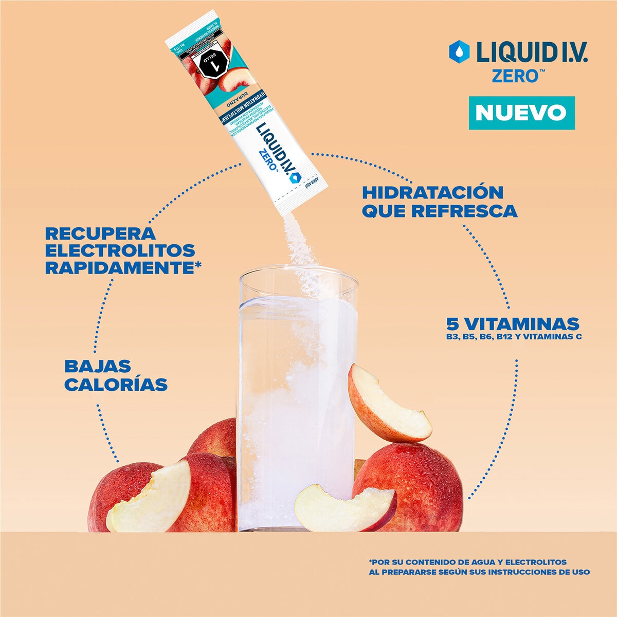 Liquid I.V. Electrolitos en Polvo Reducidos en Azúcar Sabor Durazno 30 pzas de 13 gr