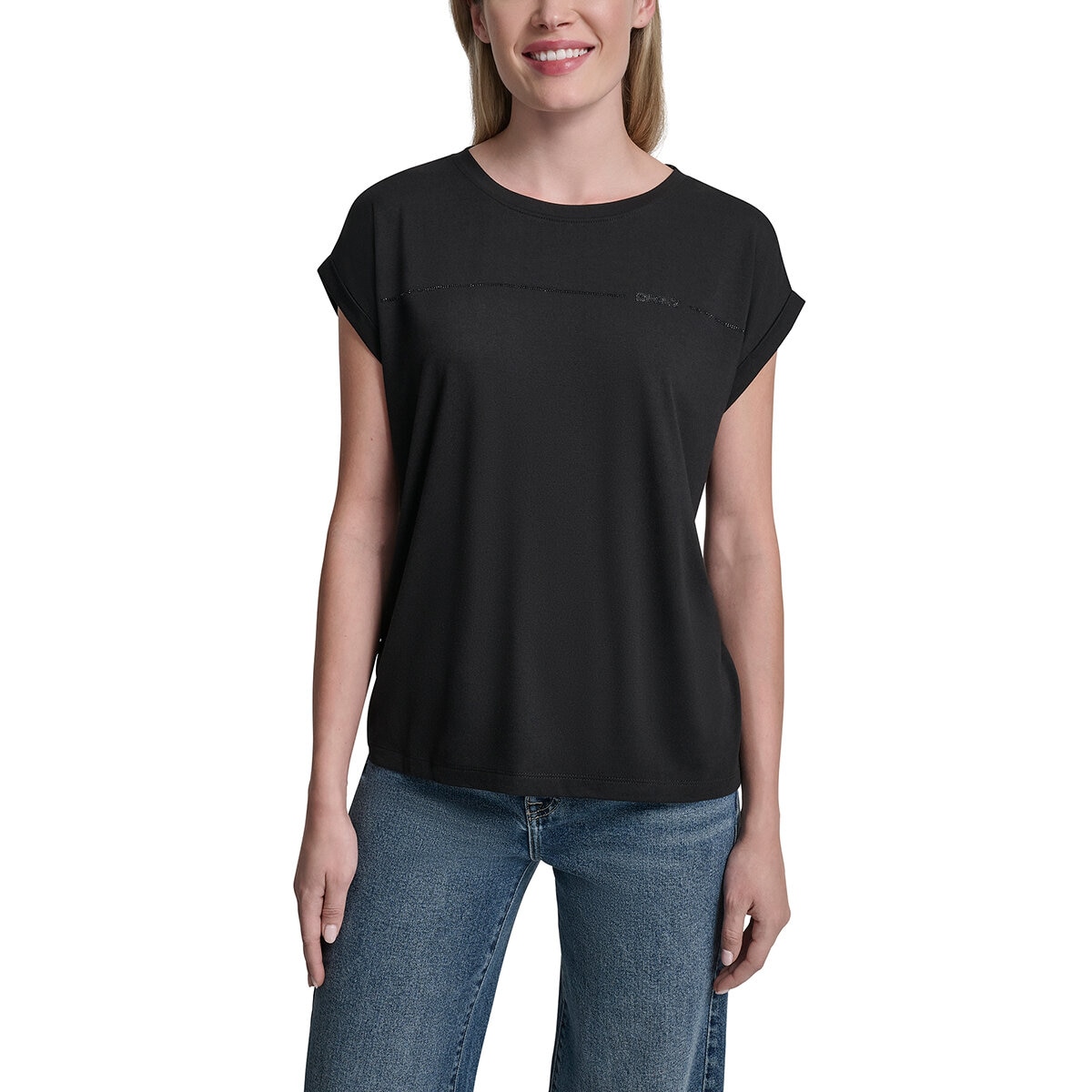 DKNY Playera para Dama Negro Extra Grande