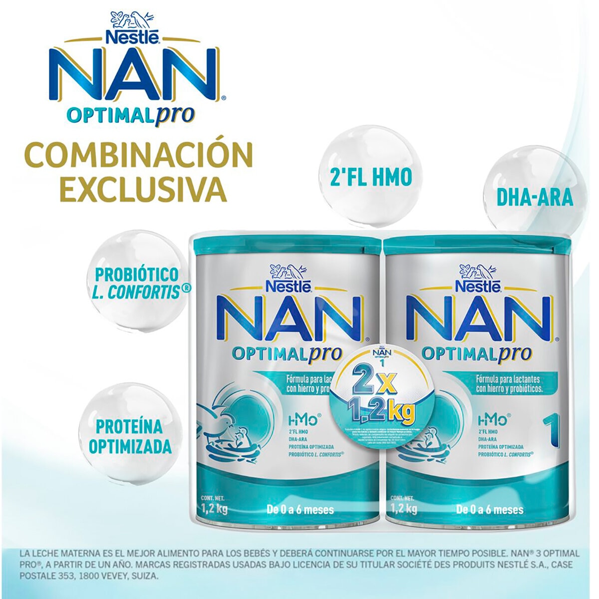 Fórmula Infantil NAN 2 Optimal Pro de 6 a 12 Meses, 1.2 kg.