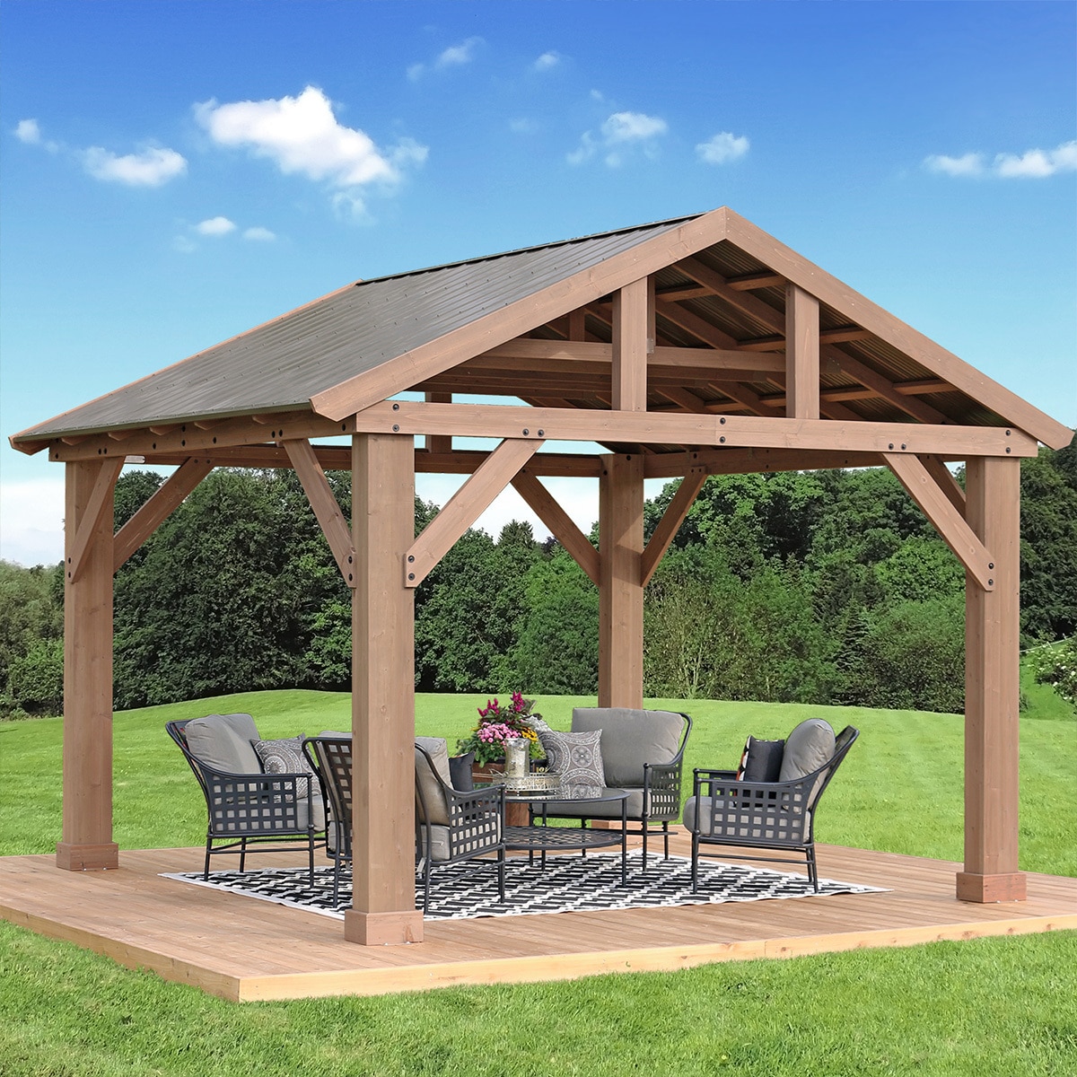 Yardistry pérgola de madera de 4.2 m x 3.6 m con techo de aluminio