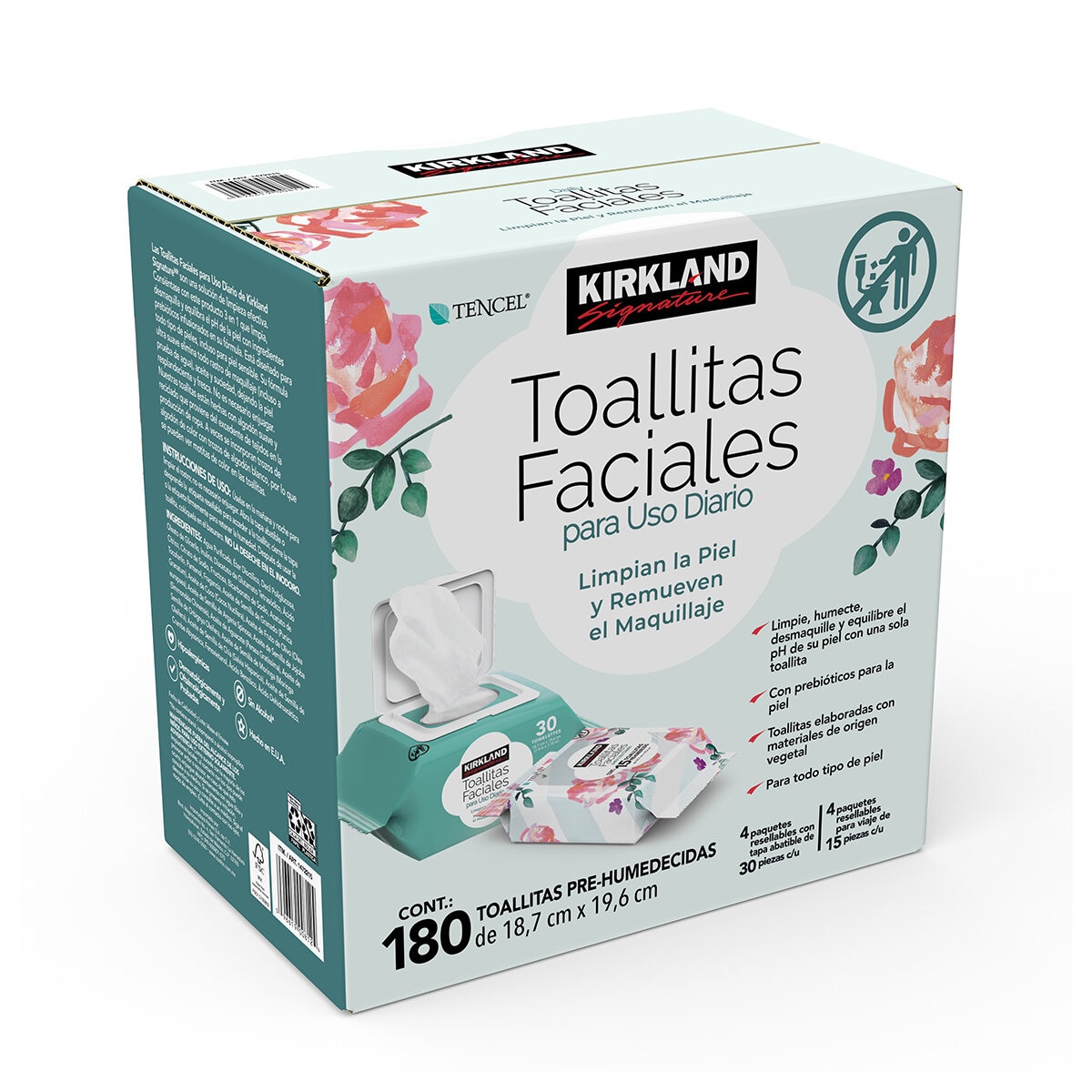 Kirkland Signature Toallitas Faciales 180 pzas