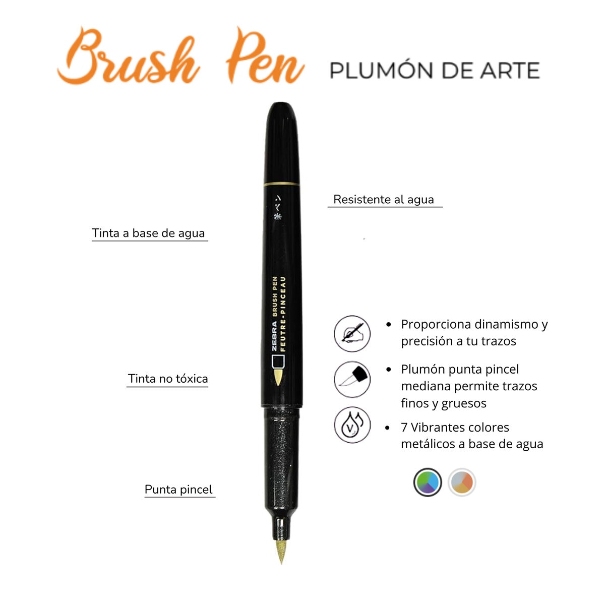 Marcador Brush Pen Colores Surtidos, Estuche 7 Pzas