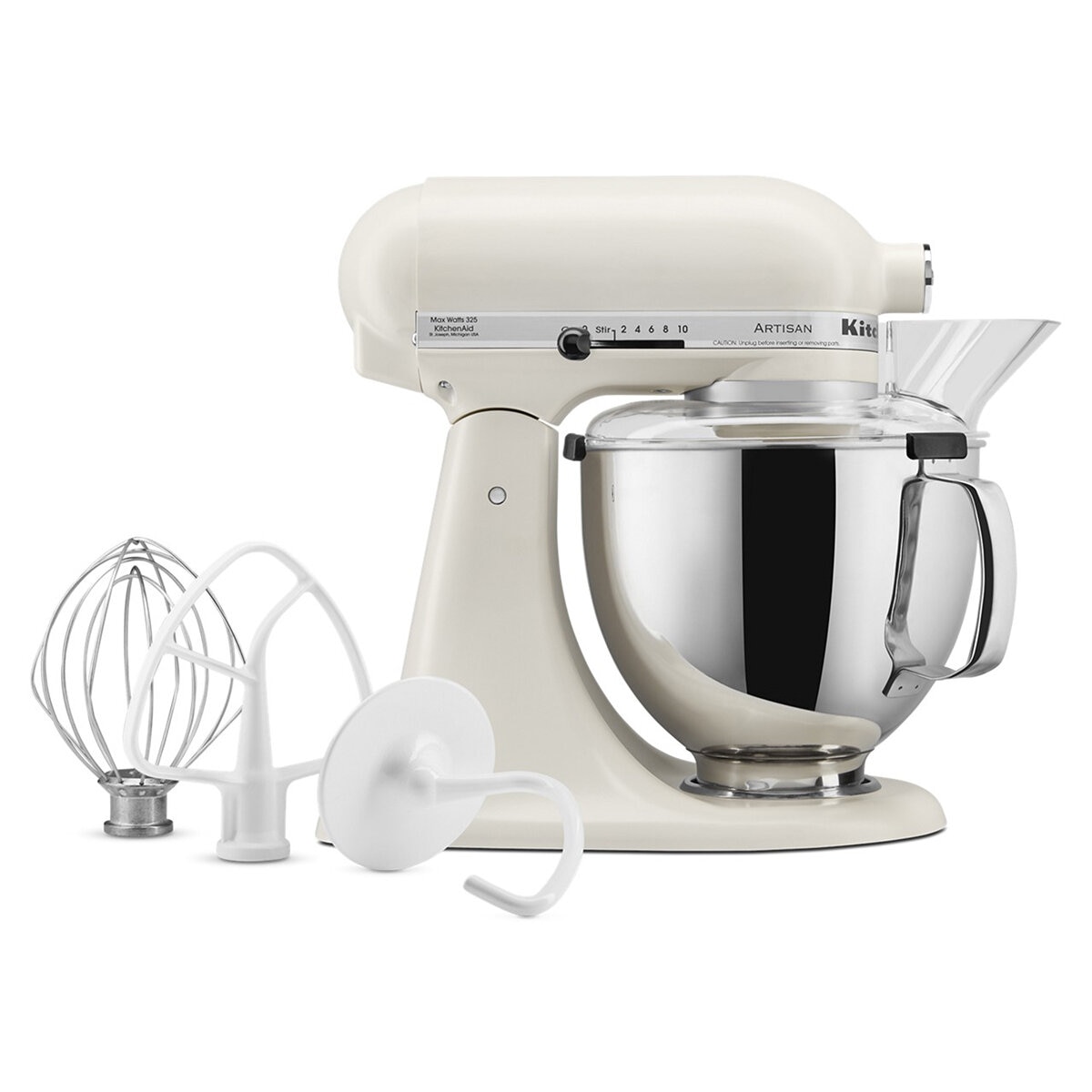 KitchenAid, Batidora Artisan Blanca, Tazón de acero inoxidable pulido con asa, 4.7 L