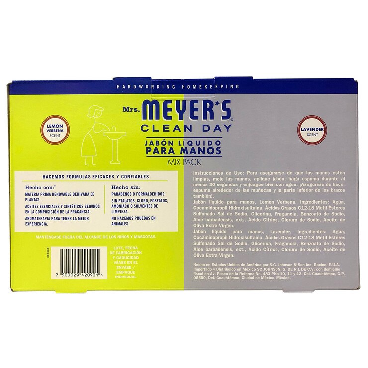 Jabón Líquido para Manos con Aceites Esenciales, Mrs. Meyers, 4 piezas