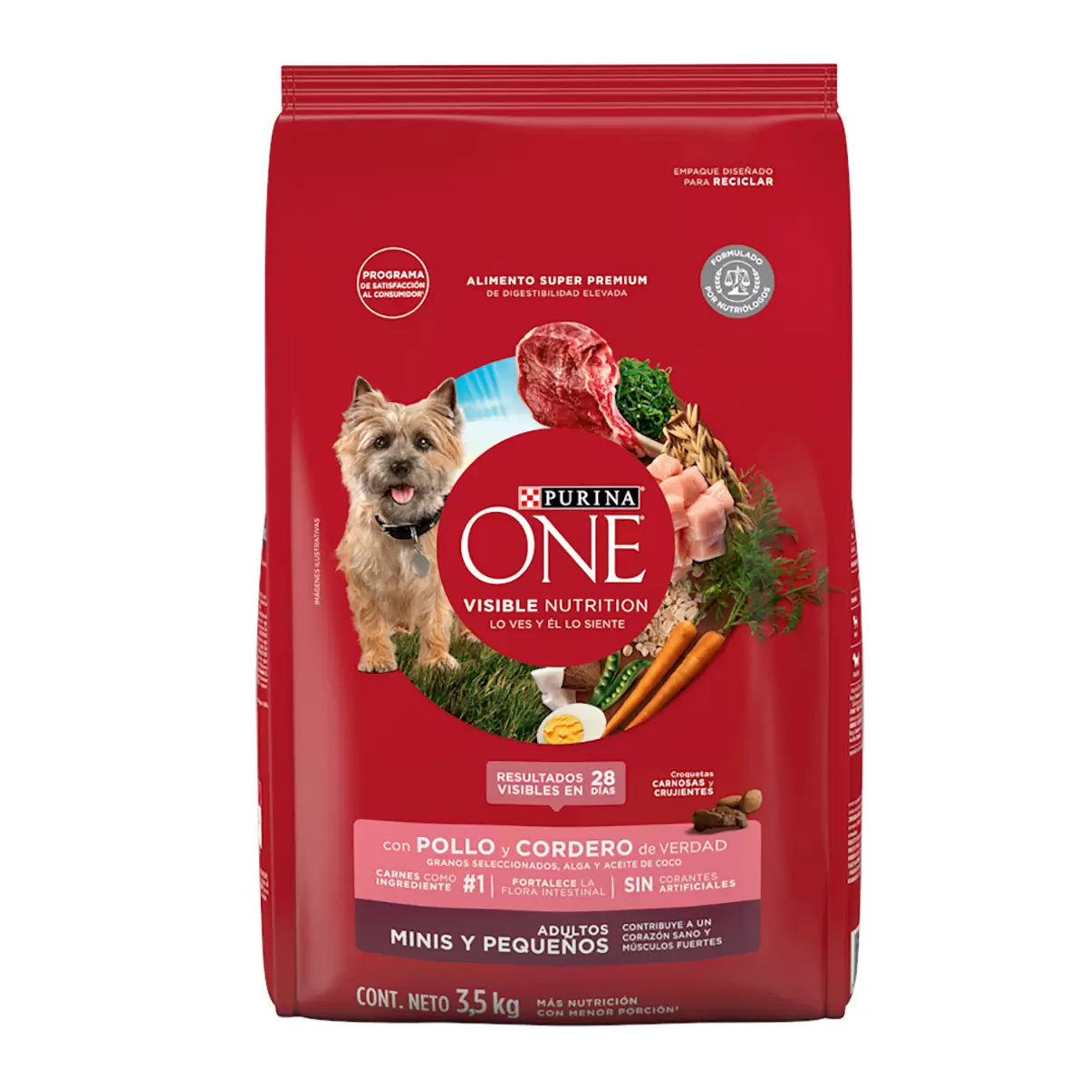 Purina One Alimento Seco para Perro Adulto y Mini Sabor Cordero 3.5 kg