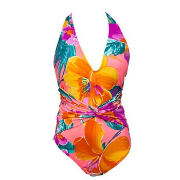 Alas de Sal, Traje de Baño Completo con Nudo al Frente para Dama, Estampado de Flores