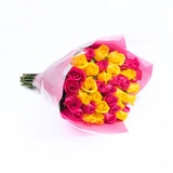 Bouquet de 36 rosas color fucsia y amarillo