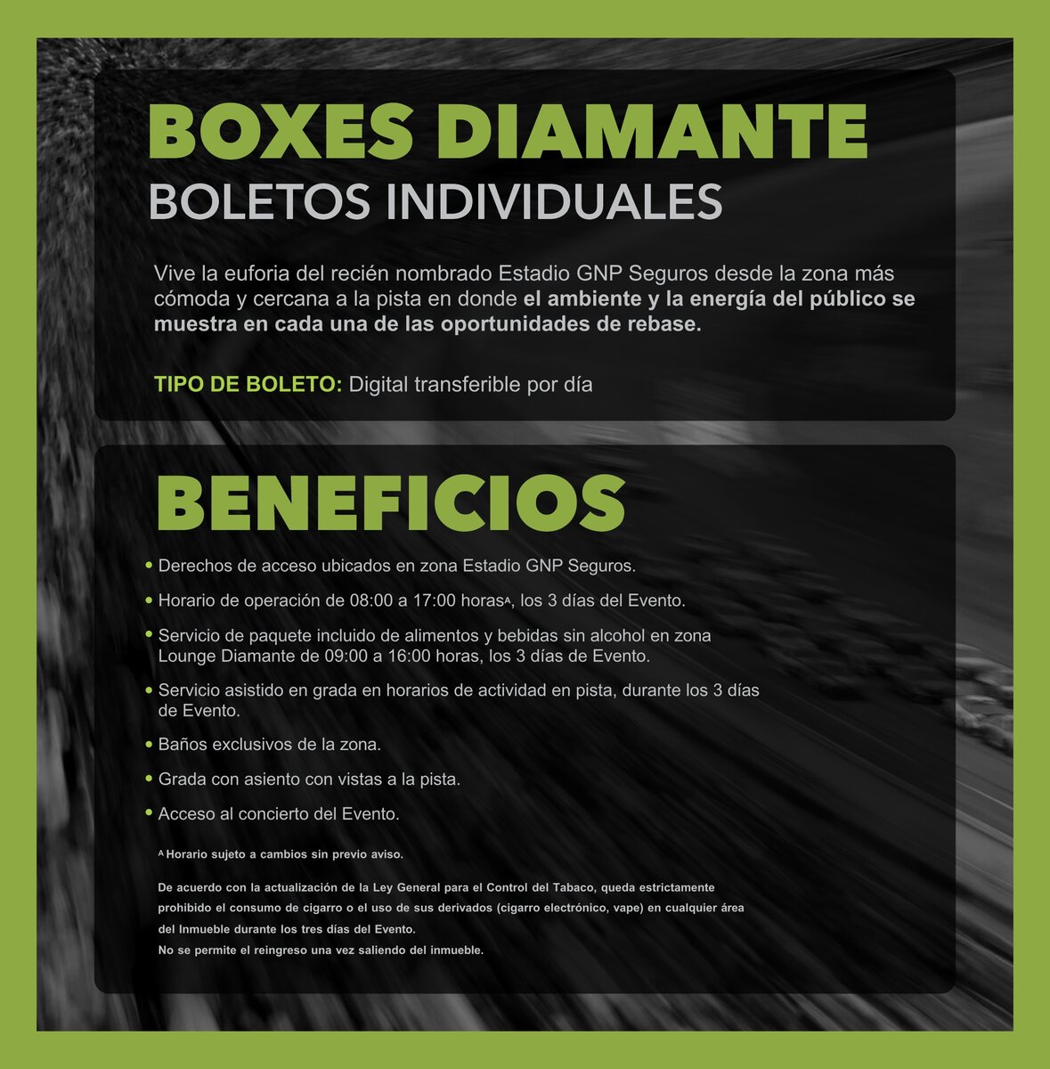 Paquete Nascar Ciudad de México: Boleto de Entrada para 2 Personas en Boxes Diamante del 13 al 15 de Junio 2025 (Alimentos Incluidos)