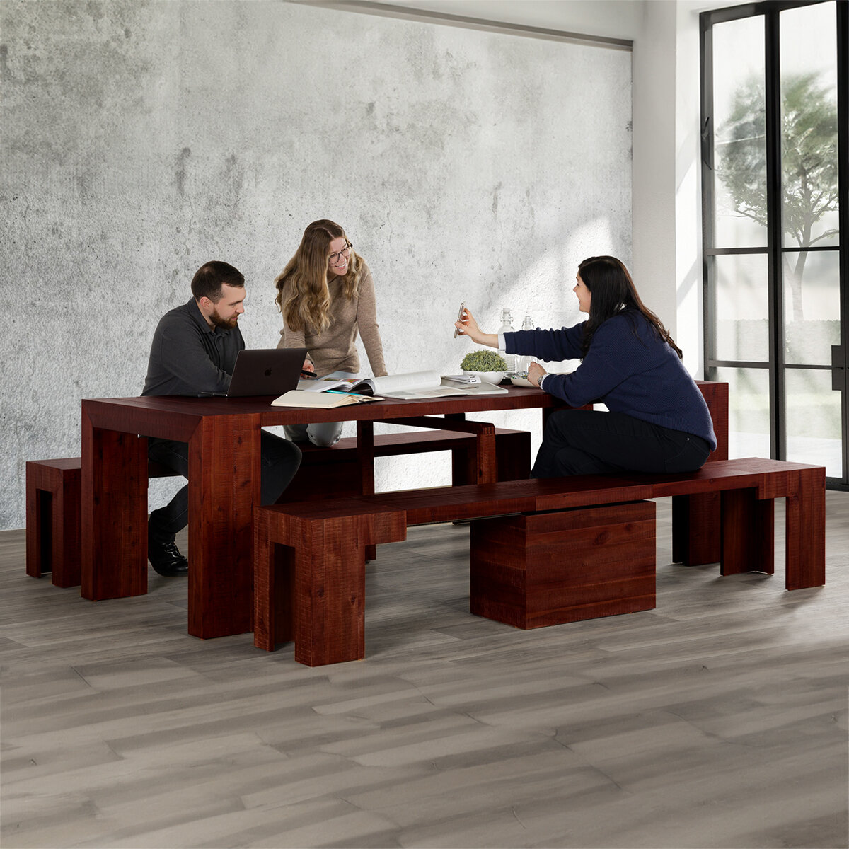 Transformer Table, Set de Comedor Expandible, Capacidad de hasta 12 Personas, 100% Madera, Color Cereza