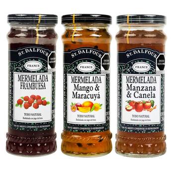 Mermelada St Dalfour Paquete Surtido Sabor Frambuesa, Mango Maracuyá y Manzana Canela 3 pzas de 284 g