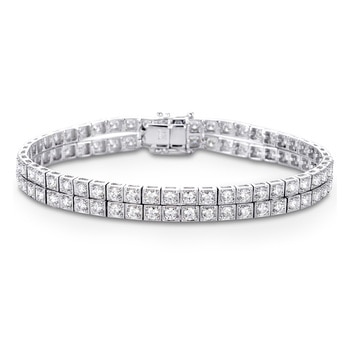 6.40ctw, Pulsera Doble de Diamantes, Corte Redondo Brillante, Oro Blanco de 14kt