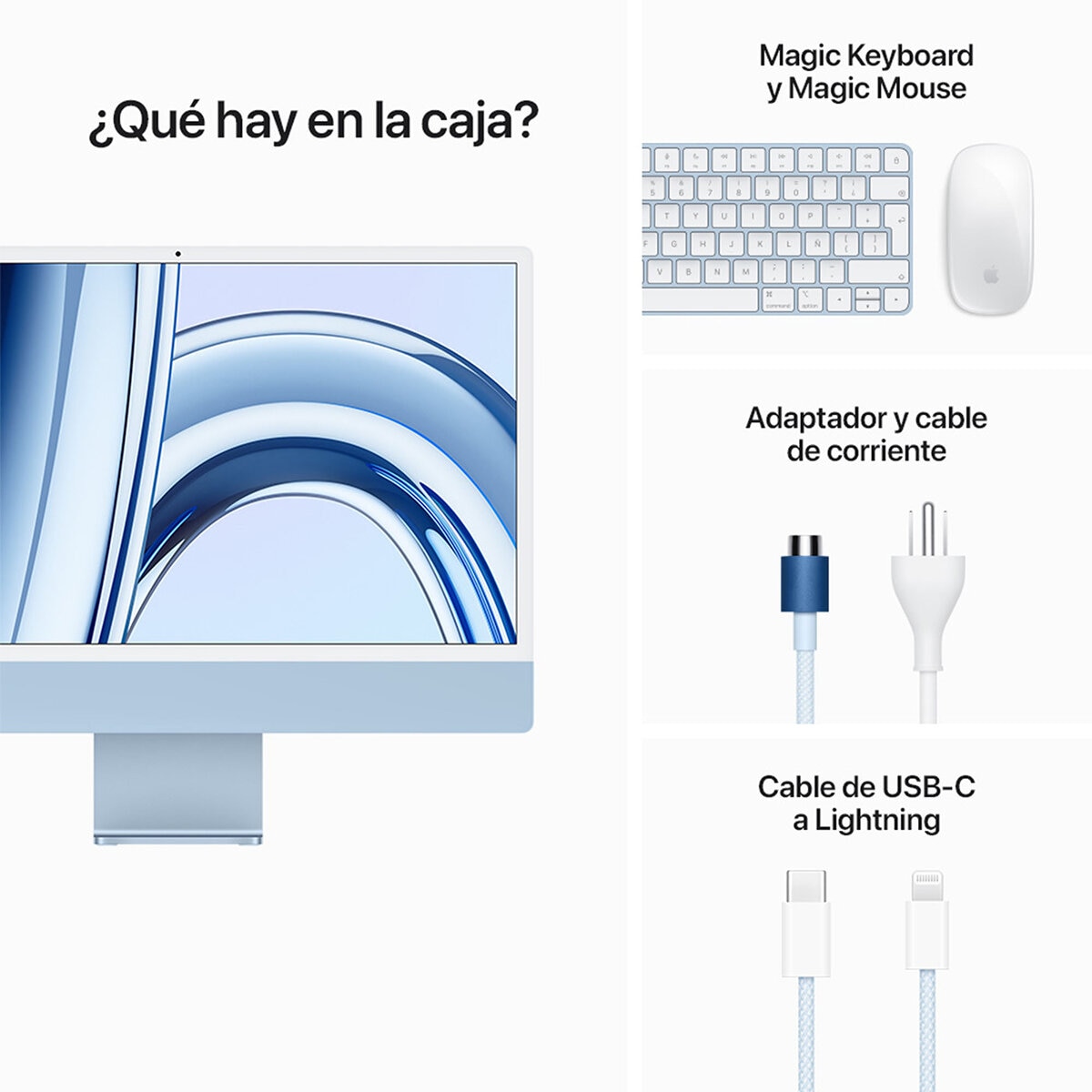 Apple iMac 24" 256GB 4.5K Chip M3 Azul CPU de 8 núcleos GPU de 8 núcleos
