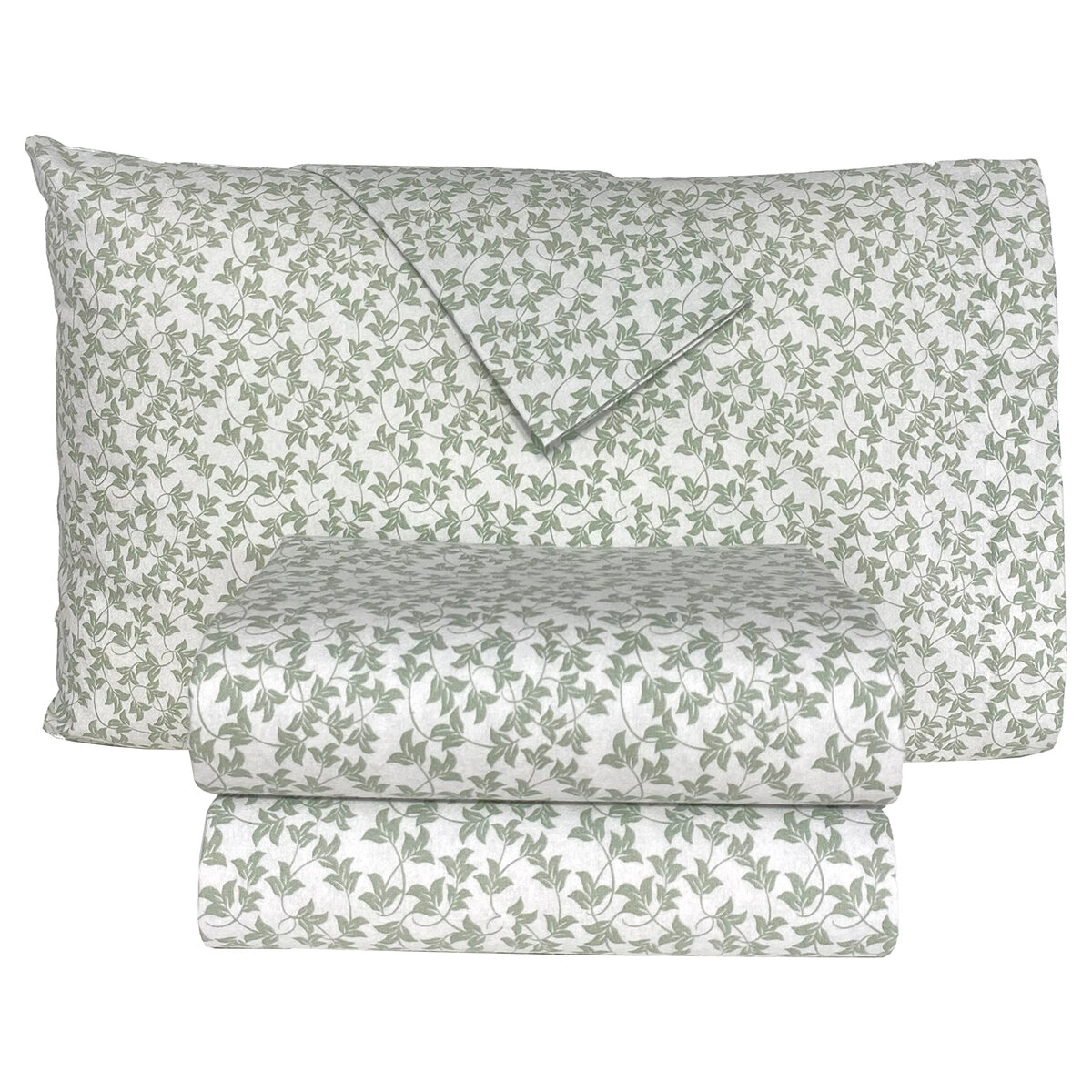 Flannel From Portugal, Juego de Sábanas de Franela, Tamaño Queen 4 Piezas, Vines Sage