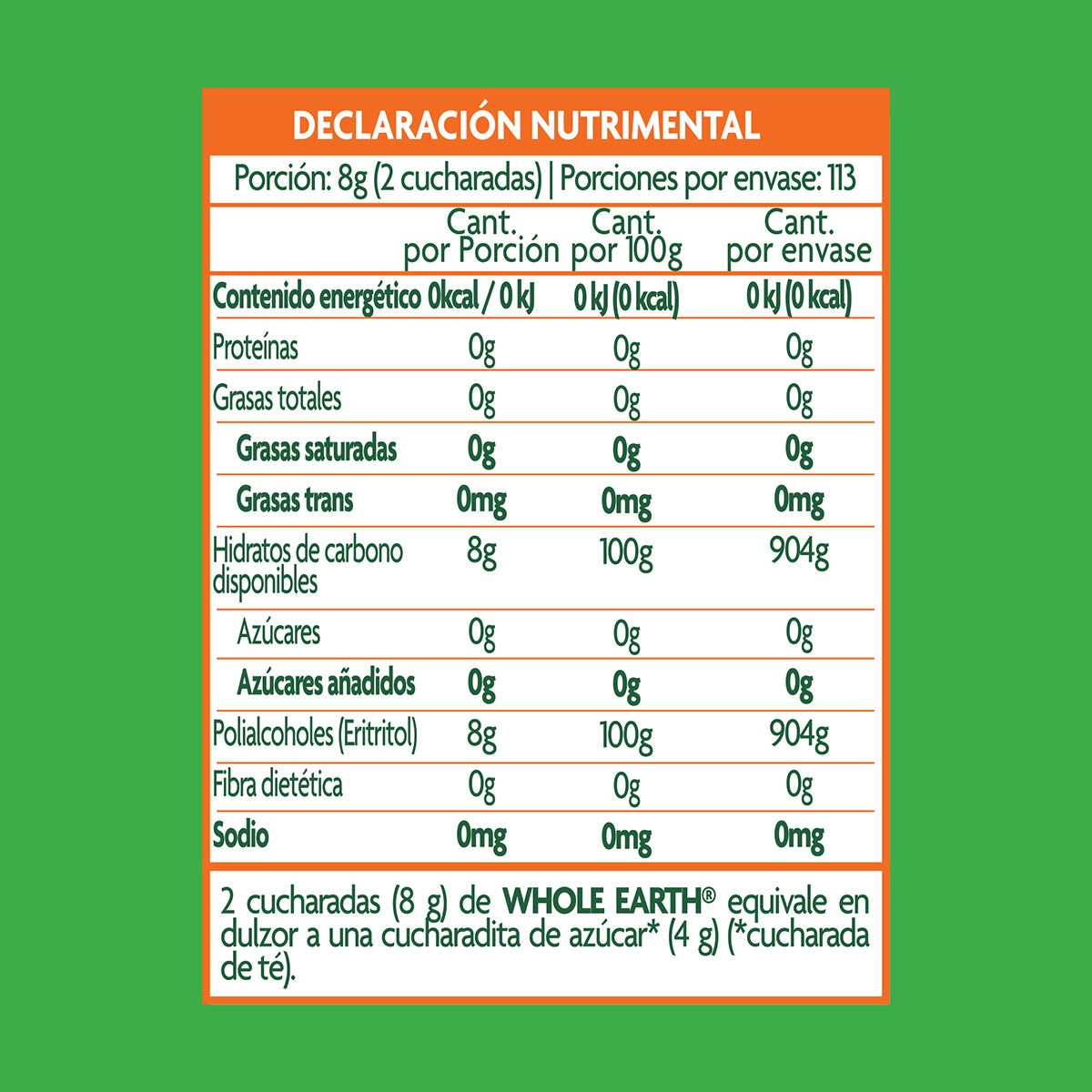 Whole Earth Endulzante de Eritritol y Fruta del Monje 908 g