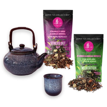 Zoma Tea Collection Juego de Tetera de Porcelana de 800 ml con 6 tazas y 2 sobres de té