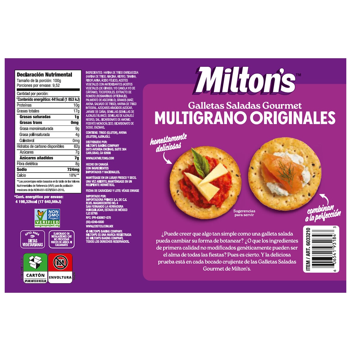 Milton's Galletas Saladas Multigrano 4 pzas de 238 g