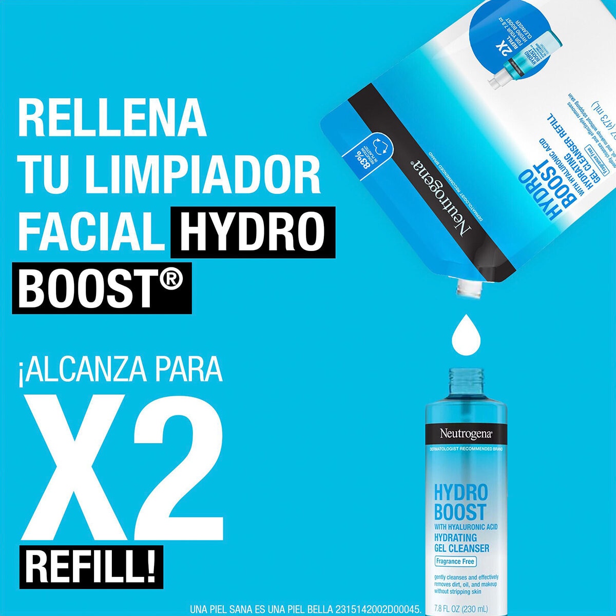 Neutrogena Gel Limpiador Facial Hydro Boost 230 ml + Refill de 473 ml