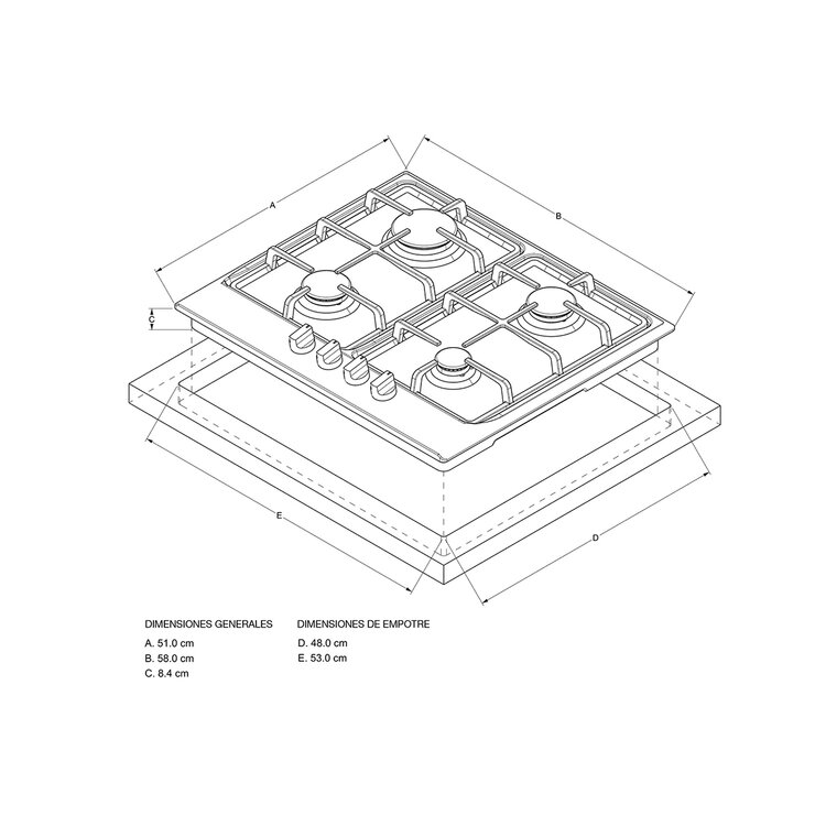 Whirlpool Parrilla de gas 58cm