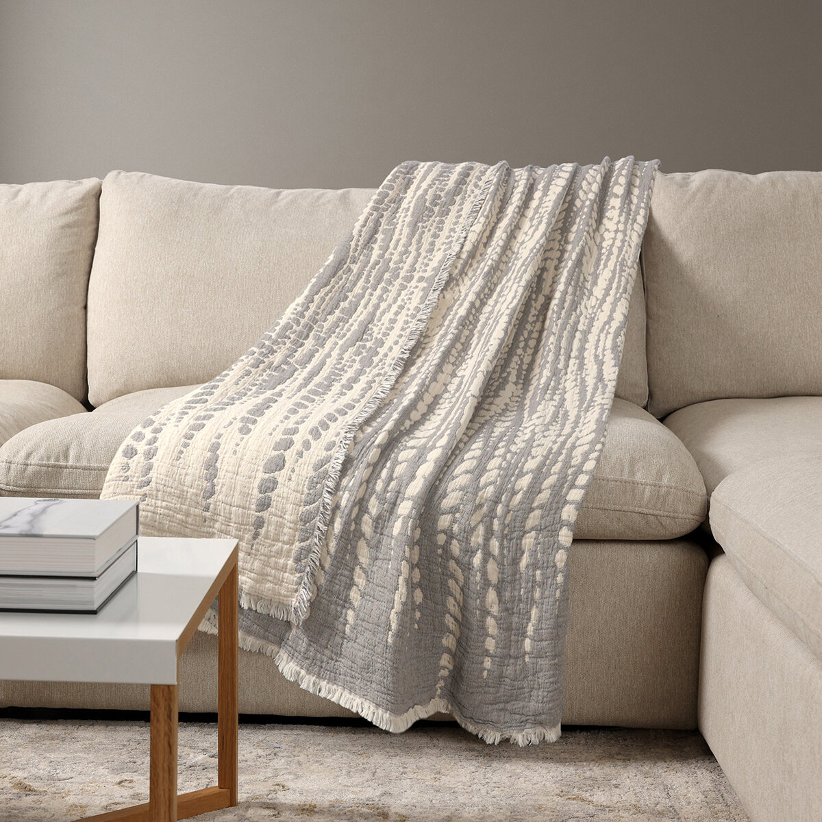 Life Comfort, Frazada Reversible de Algodón, Hojas Azul/ Blanco